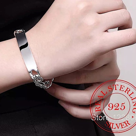 Nameplate ID Tag Sterling Silver Chain Link Curb Cuban Bracelet - Picture 4 of 12